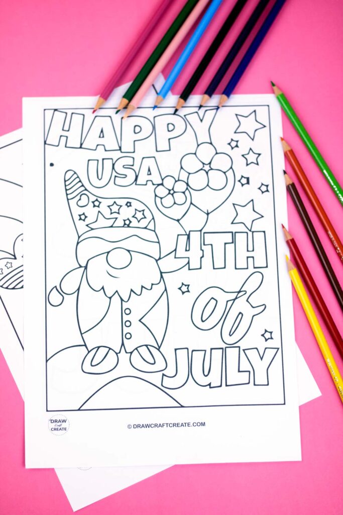 4th July Coloring Page gnome Top Hat