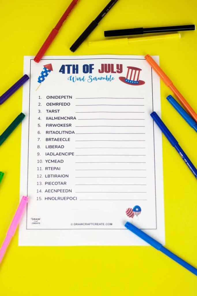 Free Printable 4th of July Word Scramble - Draw Craft Create