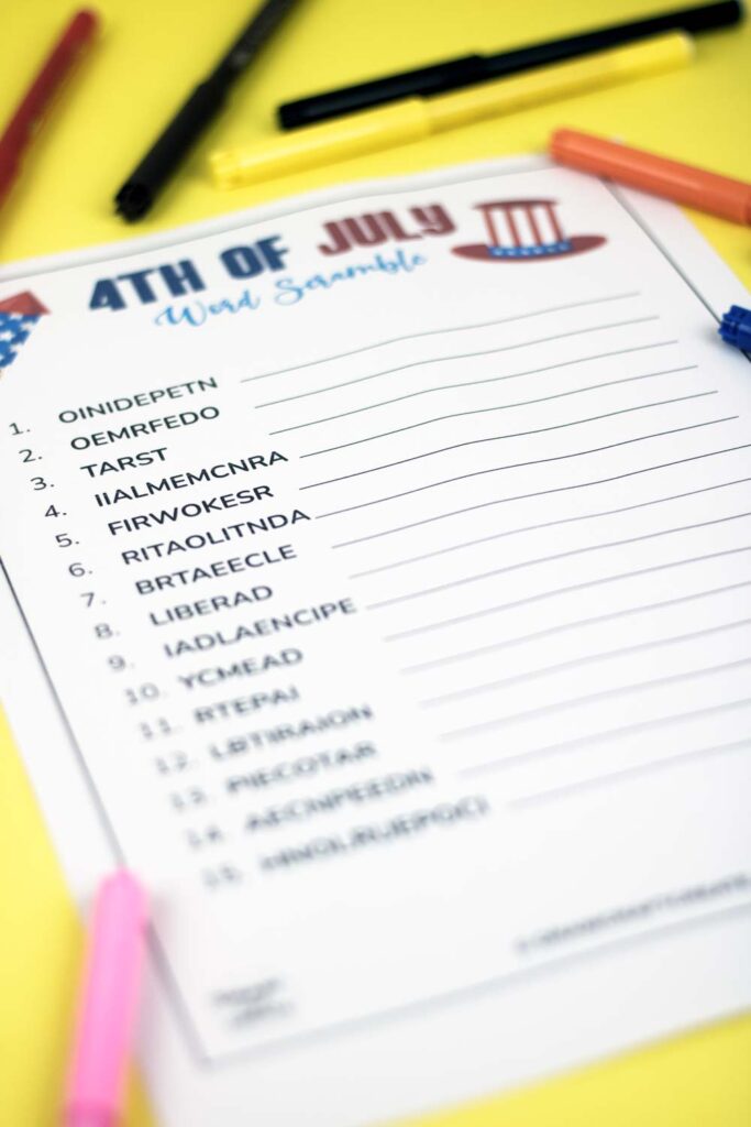 4th of july word scramble