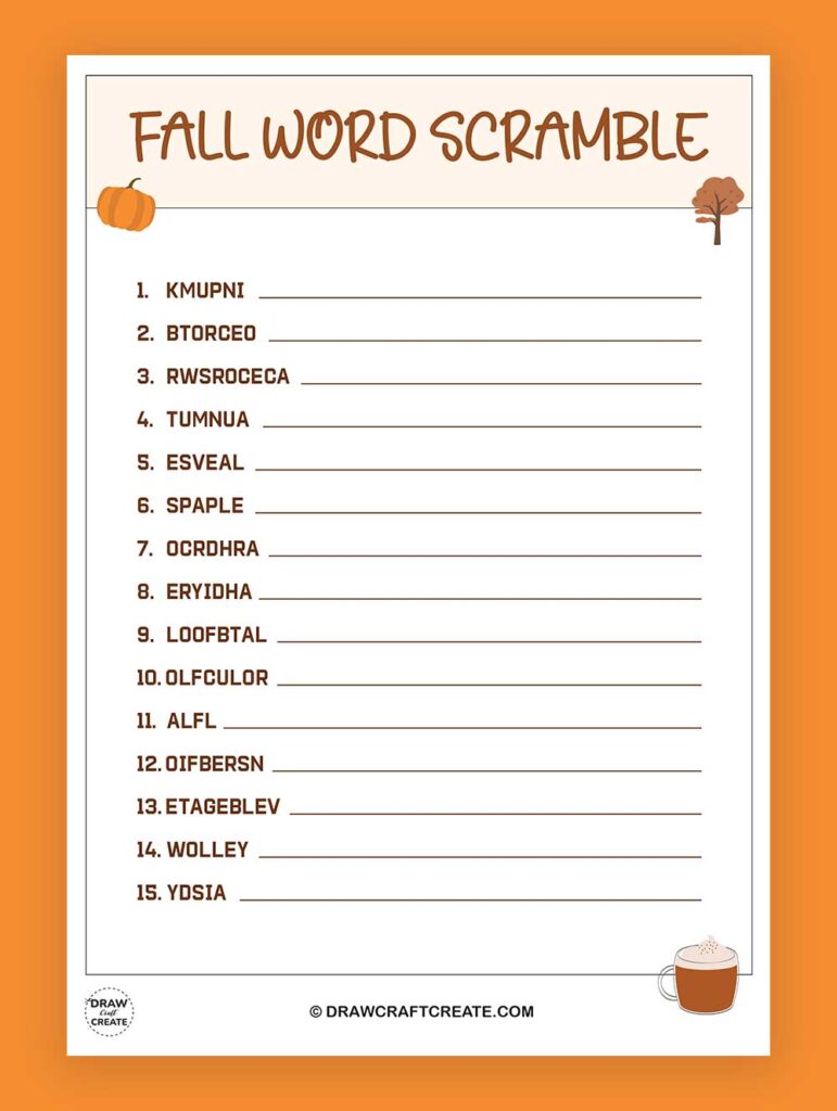 Printable Fall Word Scramble