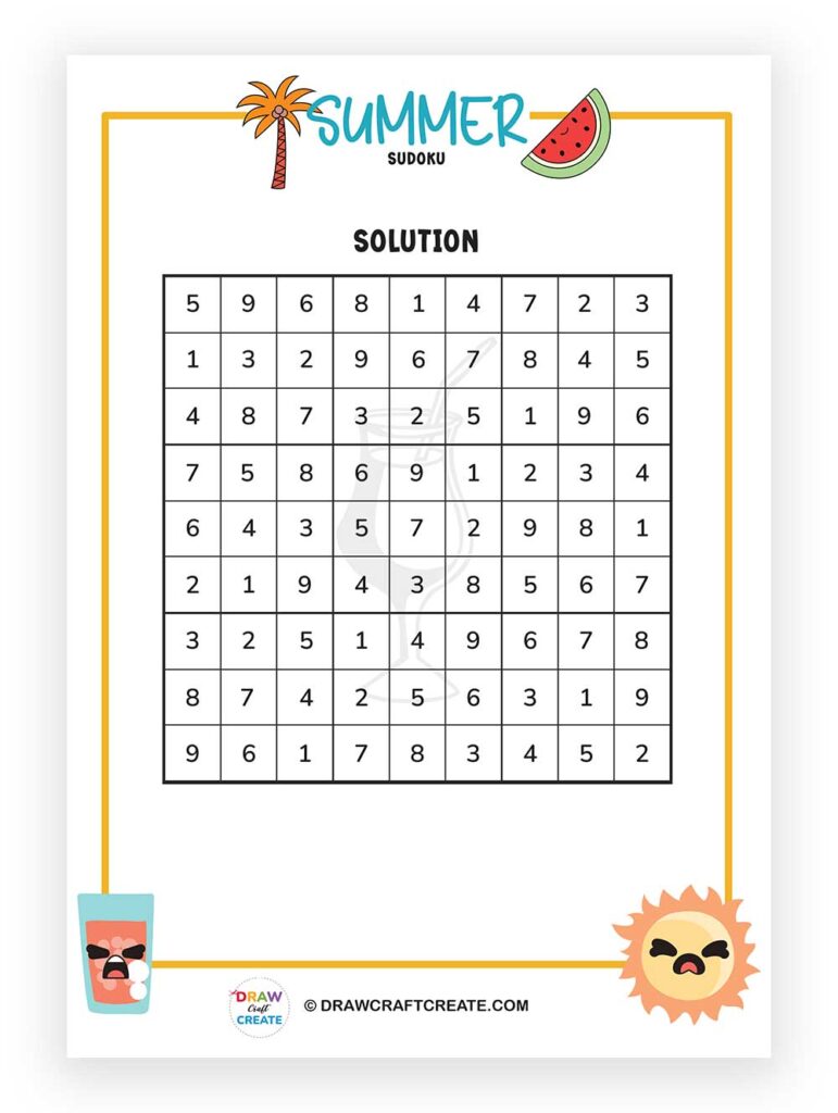 Summer Sudoku solution Printable