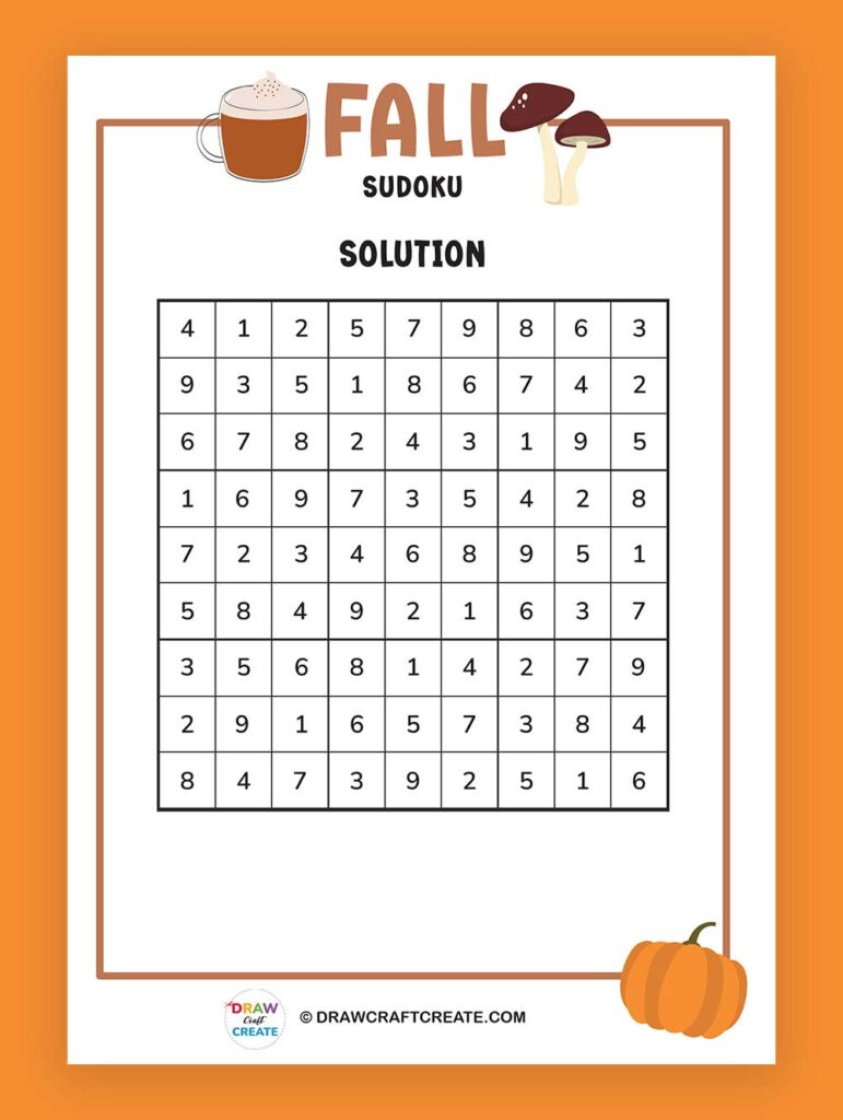 printable fall sudoku solution