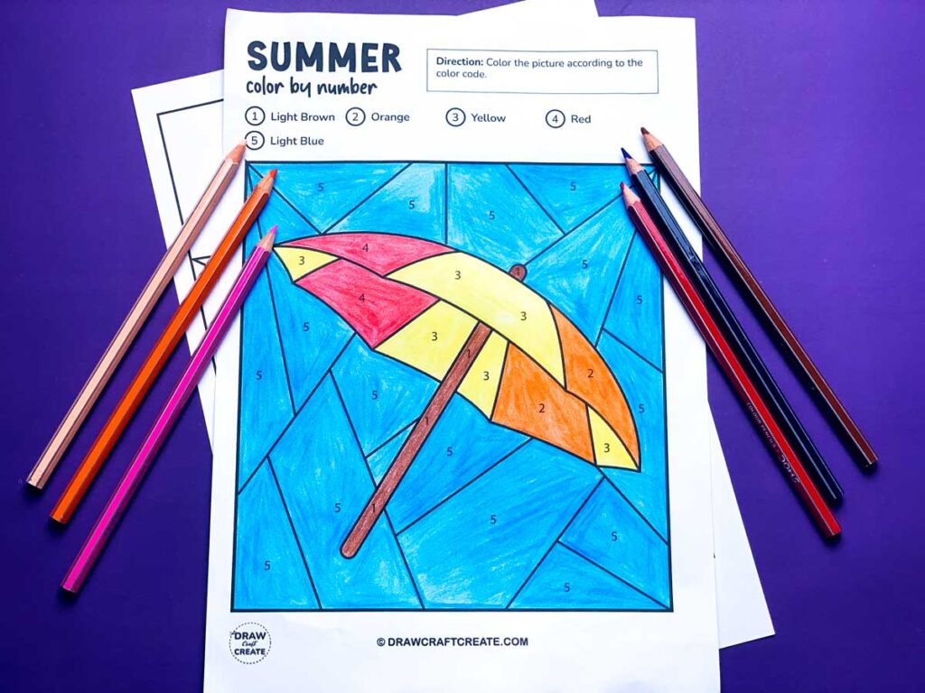 printable summer color by number