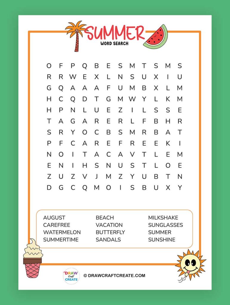 printable summer word search