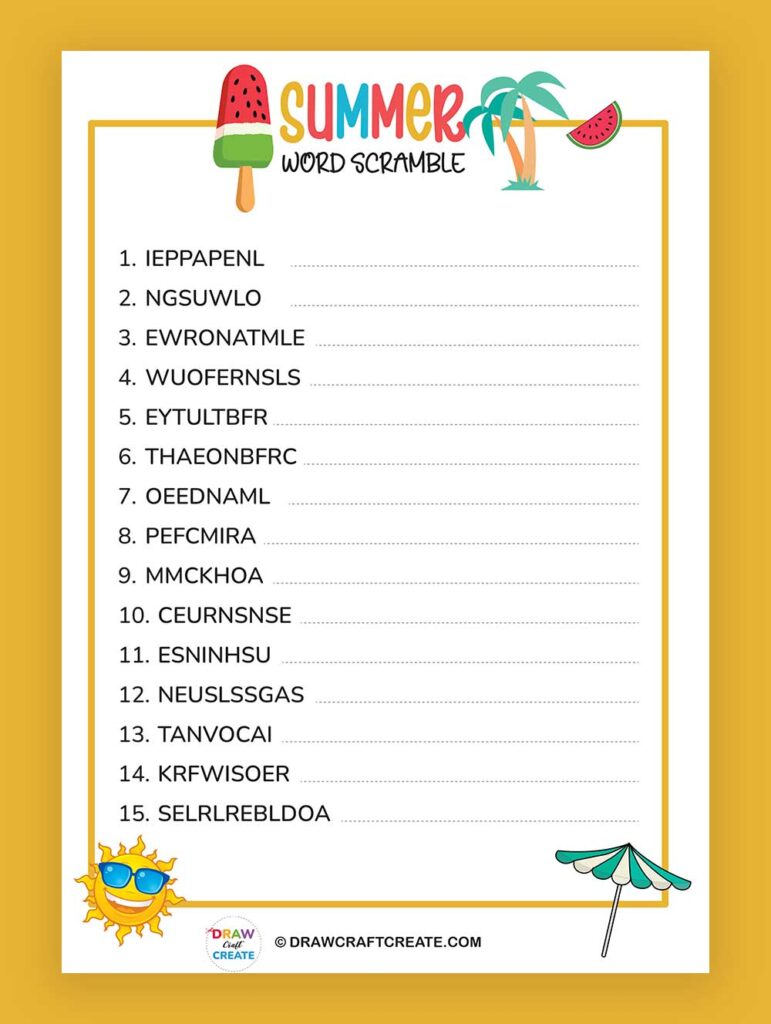 summer word scramble