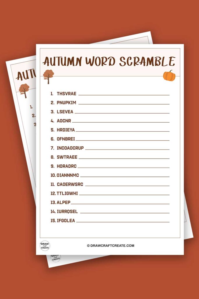 Free Printable Autumn Word scramble - Draw Craft Create