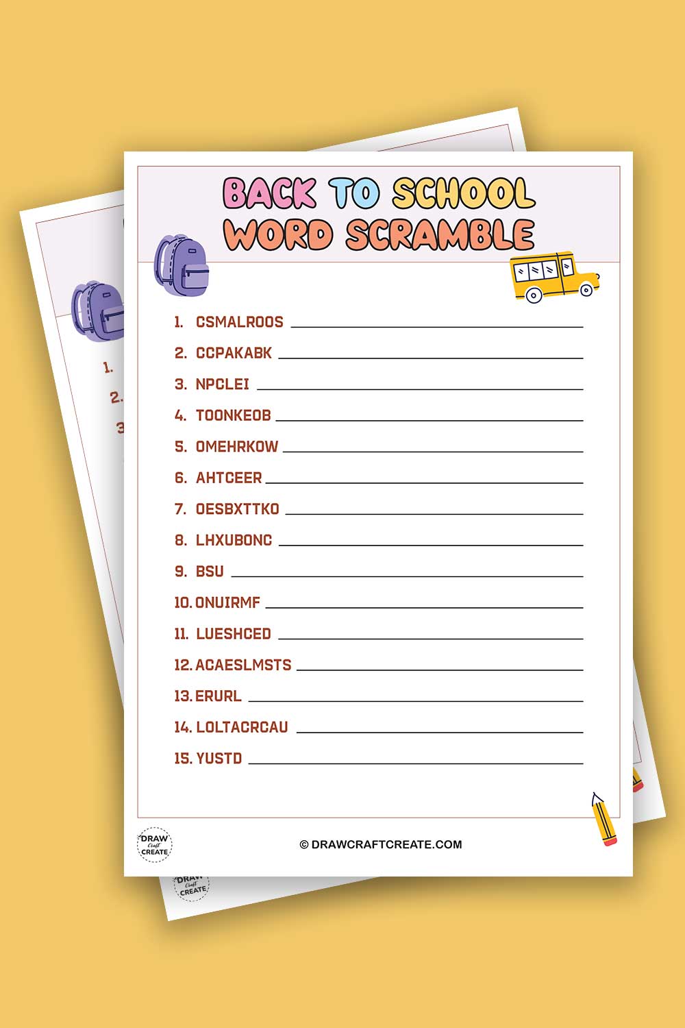 Free Printable Back To School Word Scramble