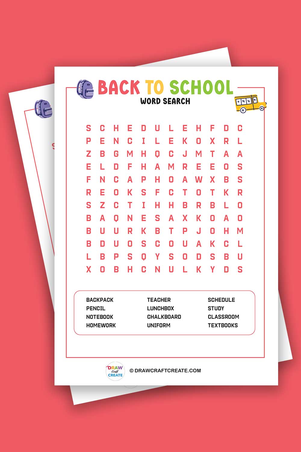 Free Printable Back To School Word Search