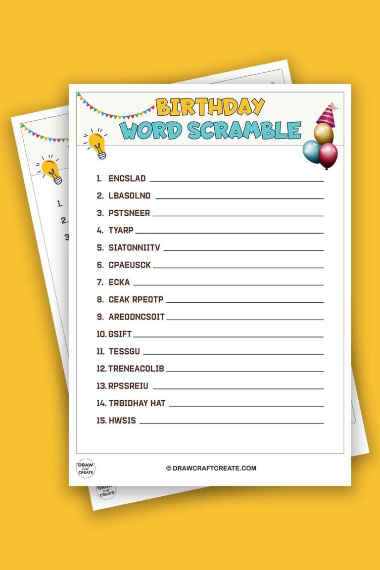Free Printable Birthday Word Scramble - Draw Craft Create