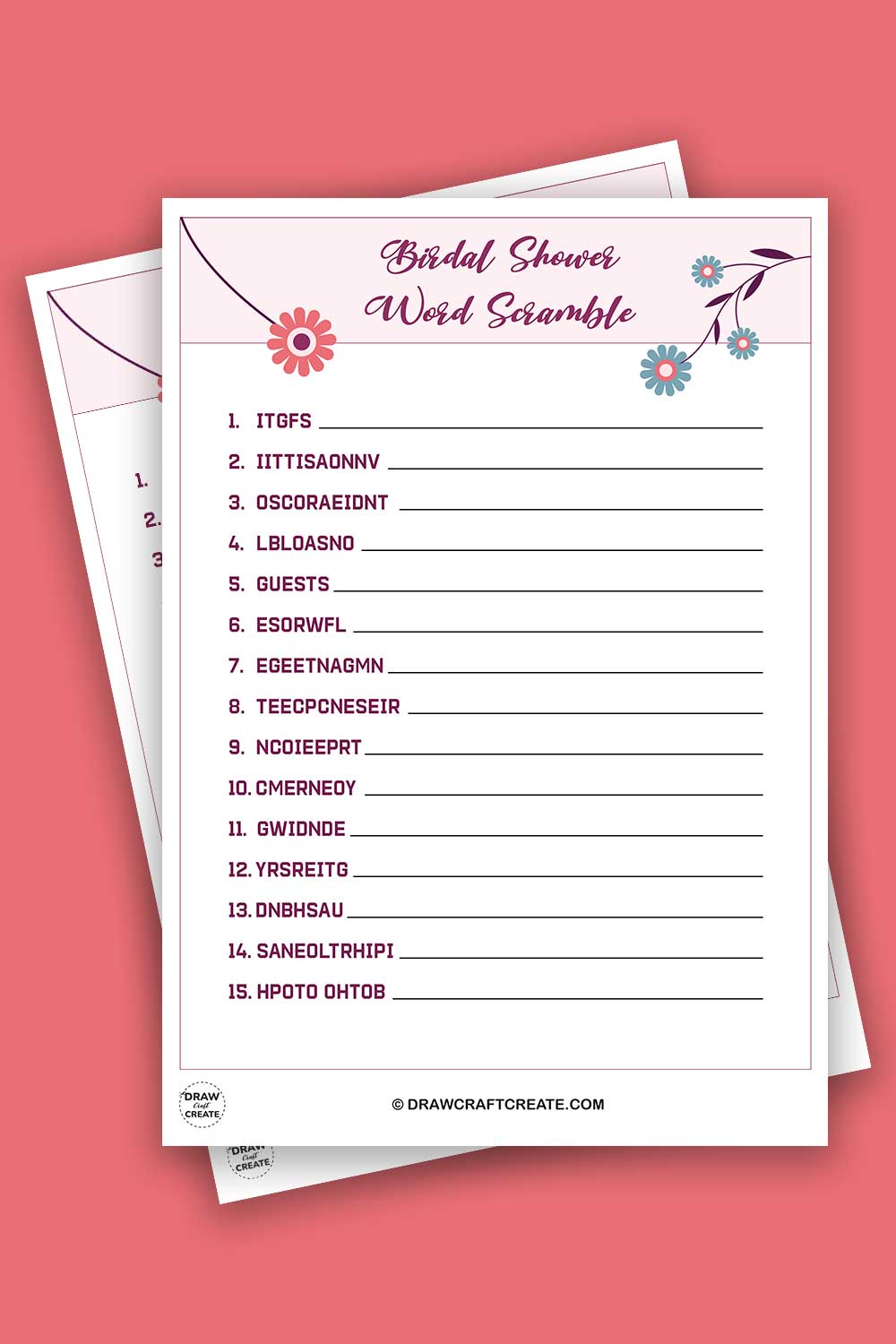 Free Printable Bridal Shower Word Scramble