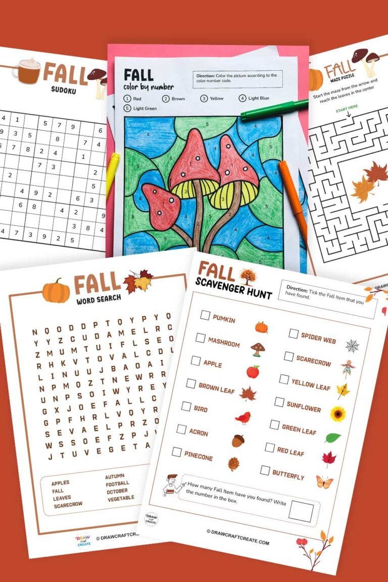 12 Free Printable Fall Activities and Games - Draw Craft Create