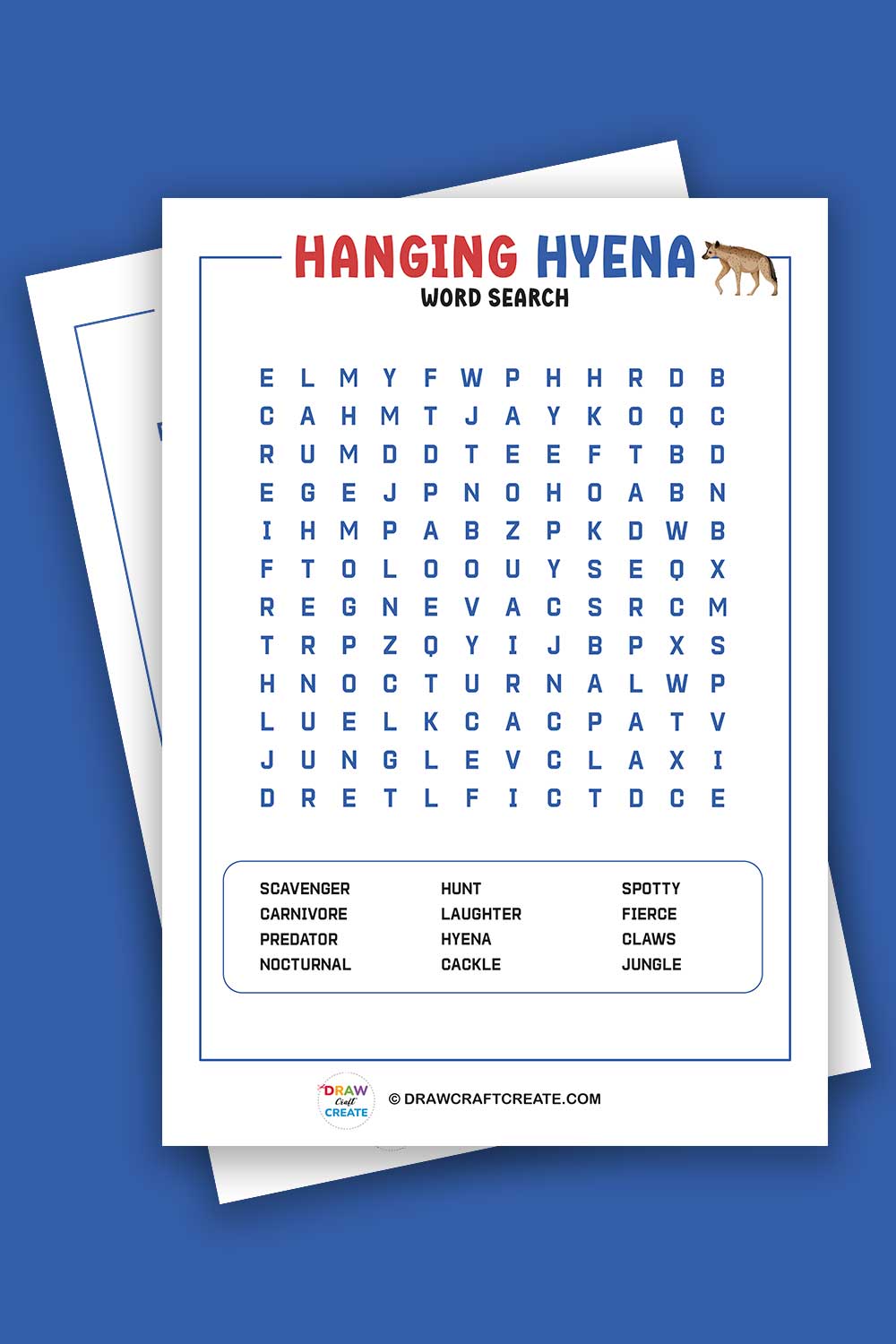 Free Printable Hanging Hyena Word Search