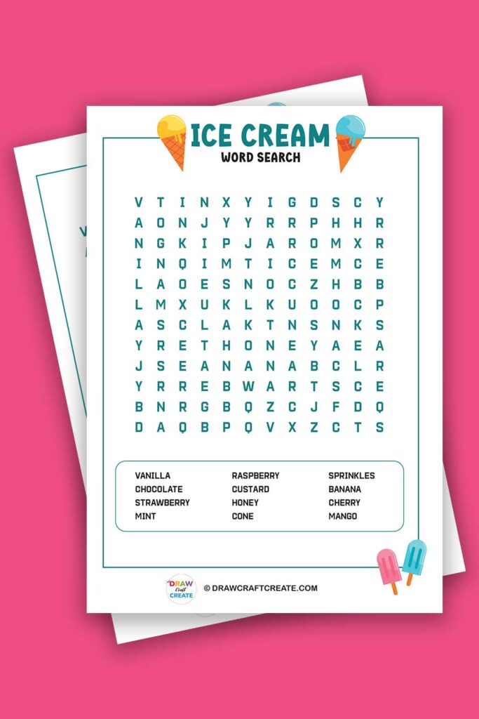 Free Printable Ice Cream Word Search Draw Craft Create