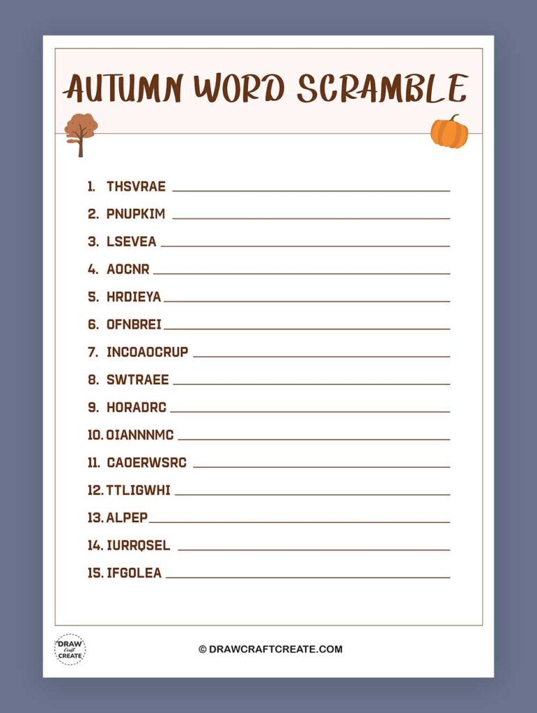 Printable Autumn Word scramble