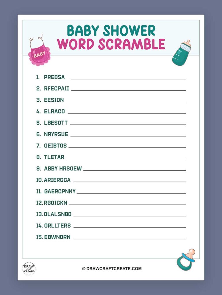 Printable Baby Shower Word Scramble