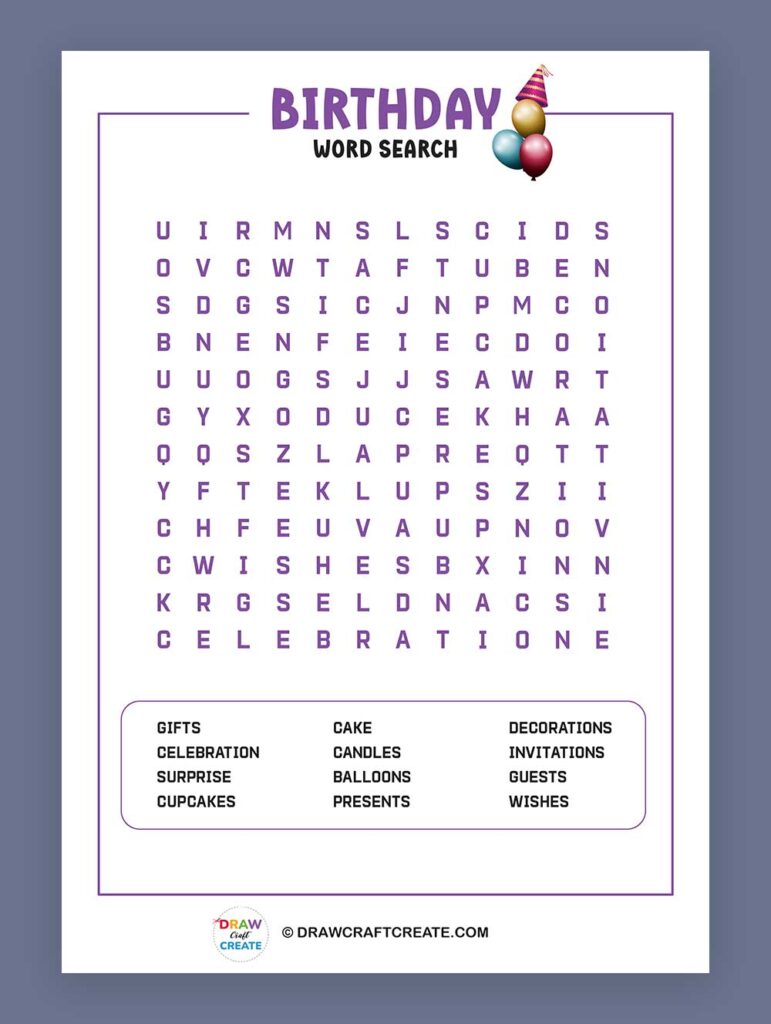 Printable Birthday Word Search