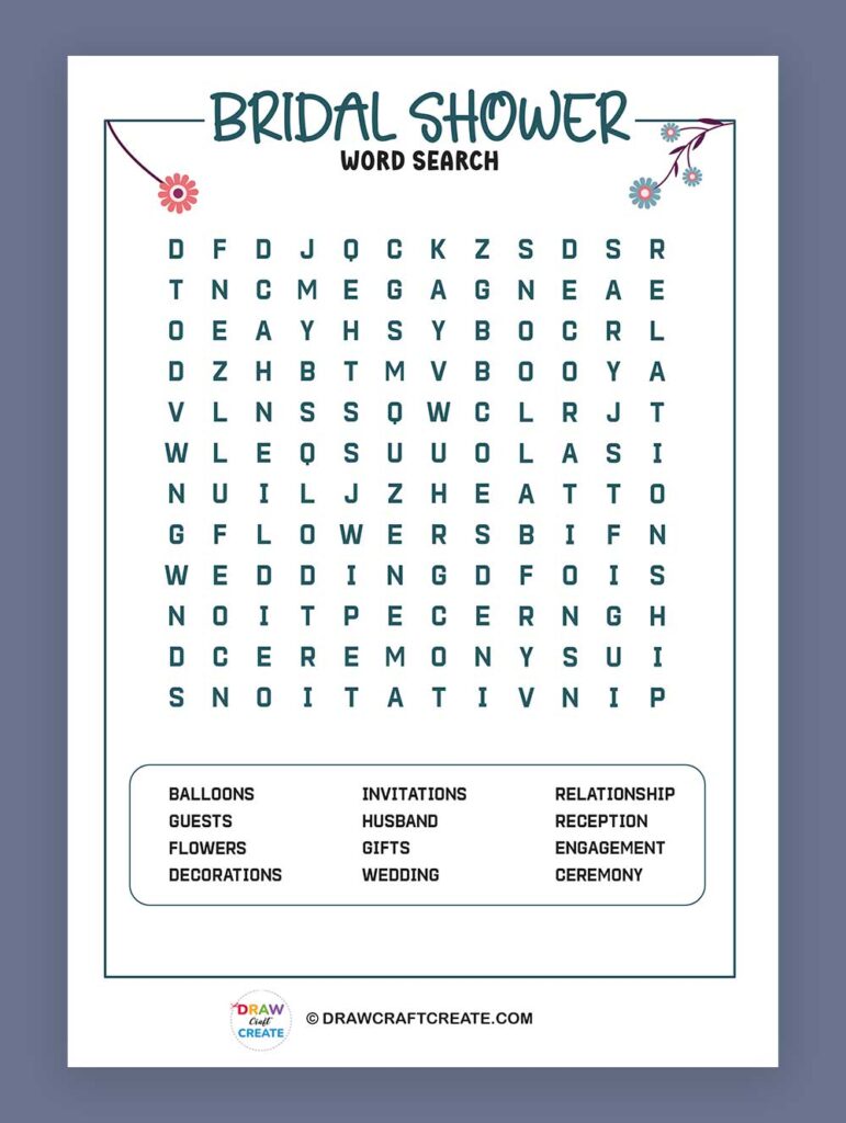 Printable Bridal Shower Word Search