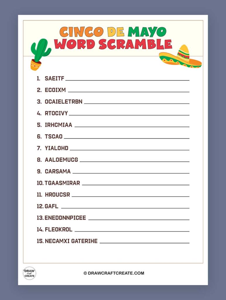 Printable Cinco De Mayo Word Scramble