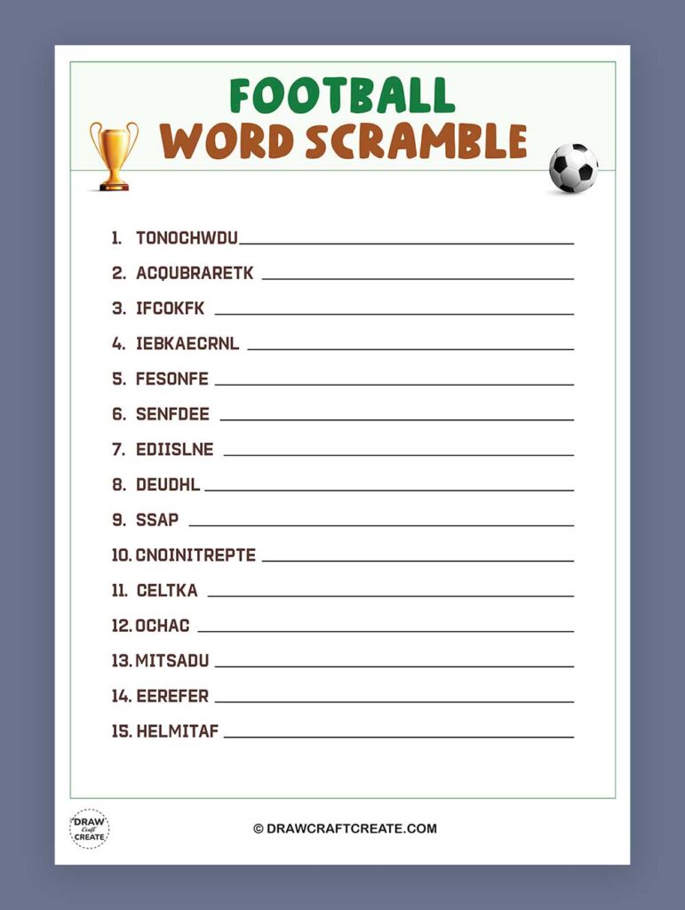 Printable Football Word Scramble