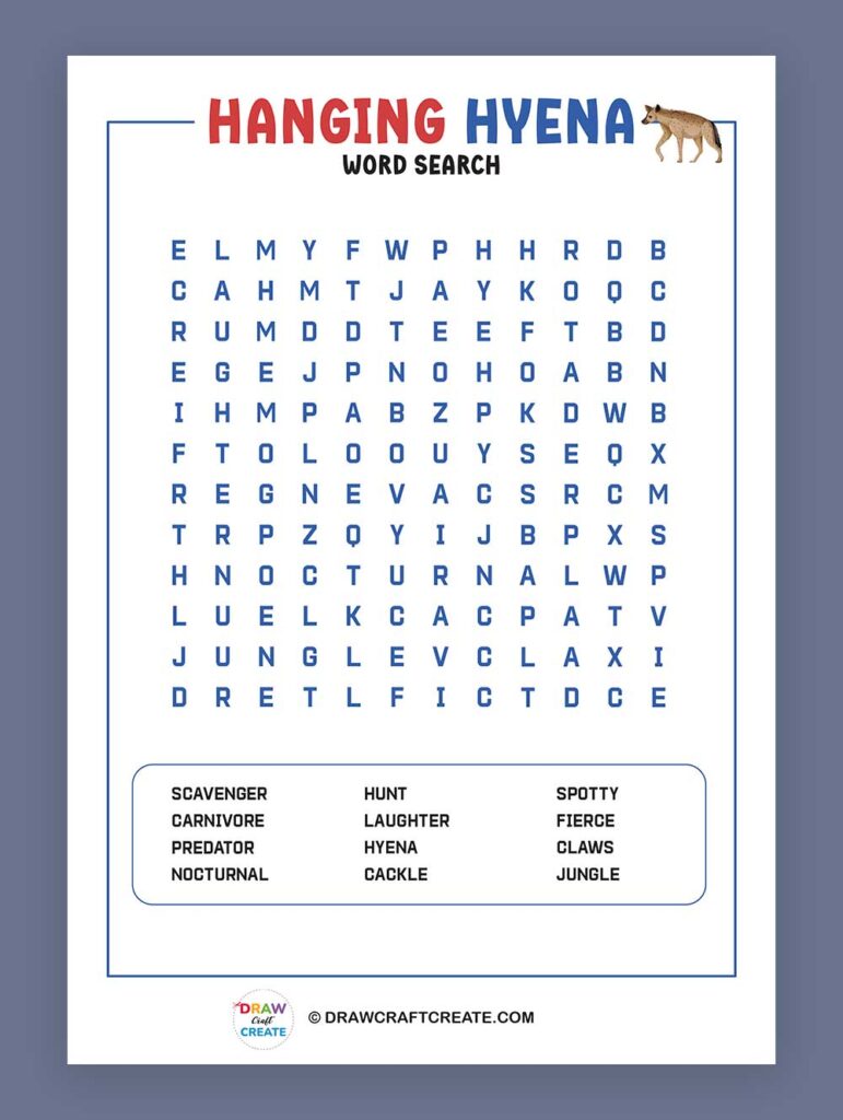 Printable Hanging Hyena Word Search