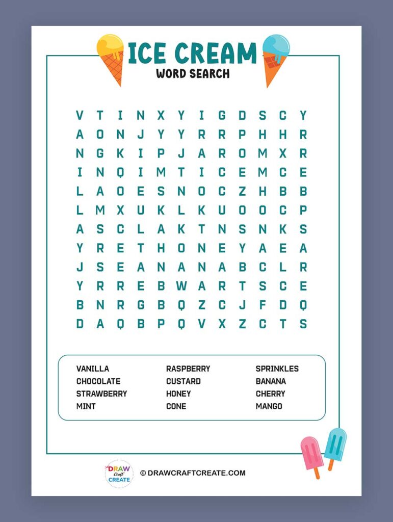 Printable Ice Cream Word Search