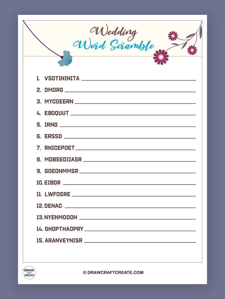 Printable Wedding Word Scramble