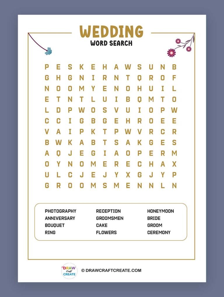 Free Printable Wedding Word Search - Draw Craft Create