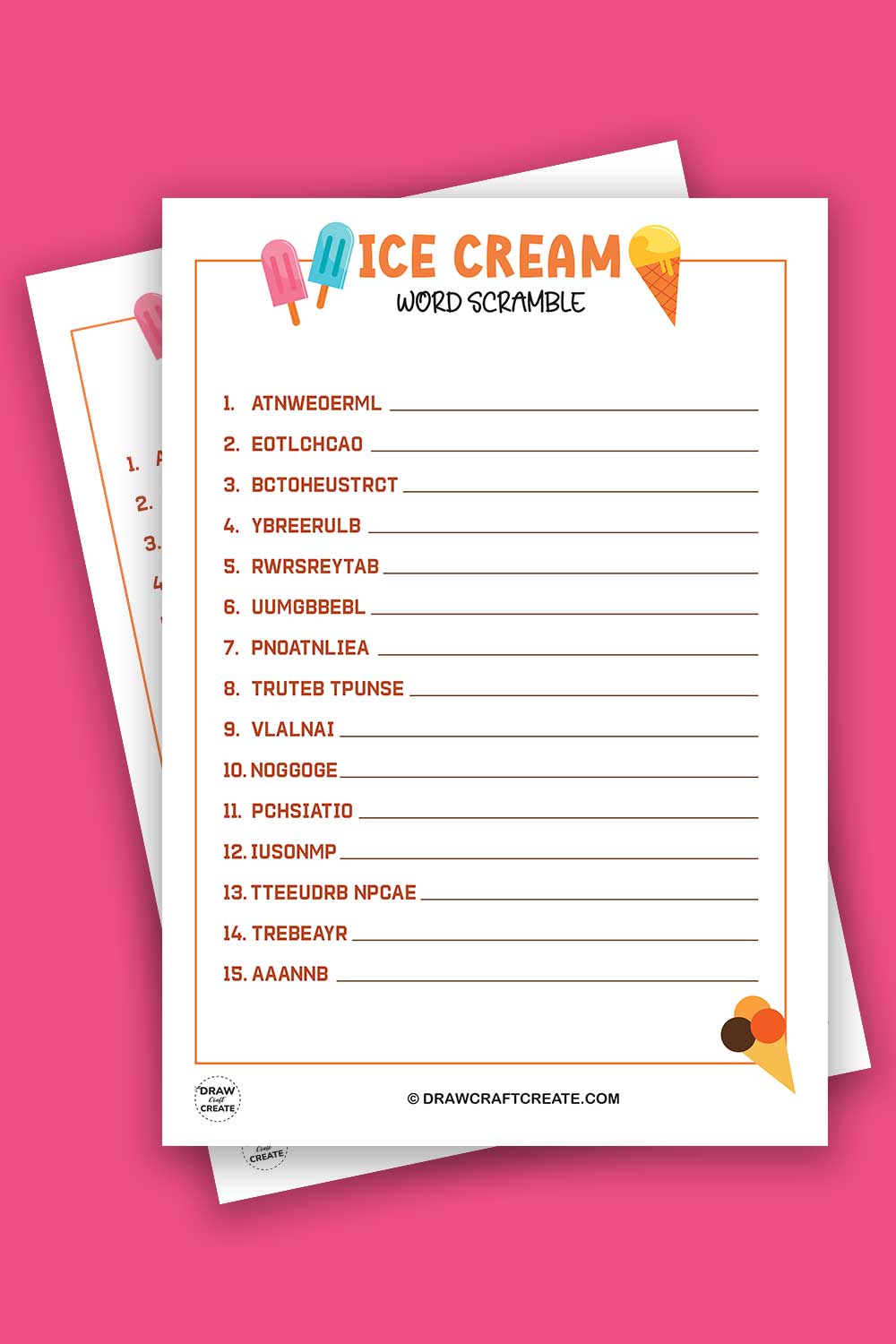 free printable ice cream word scramble