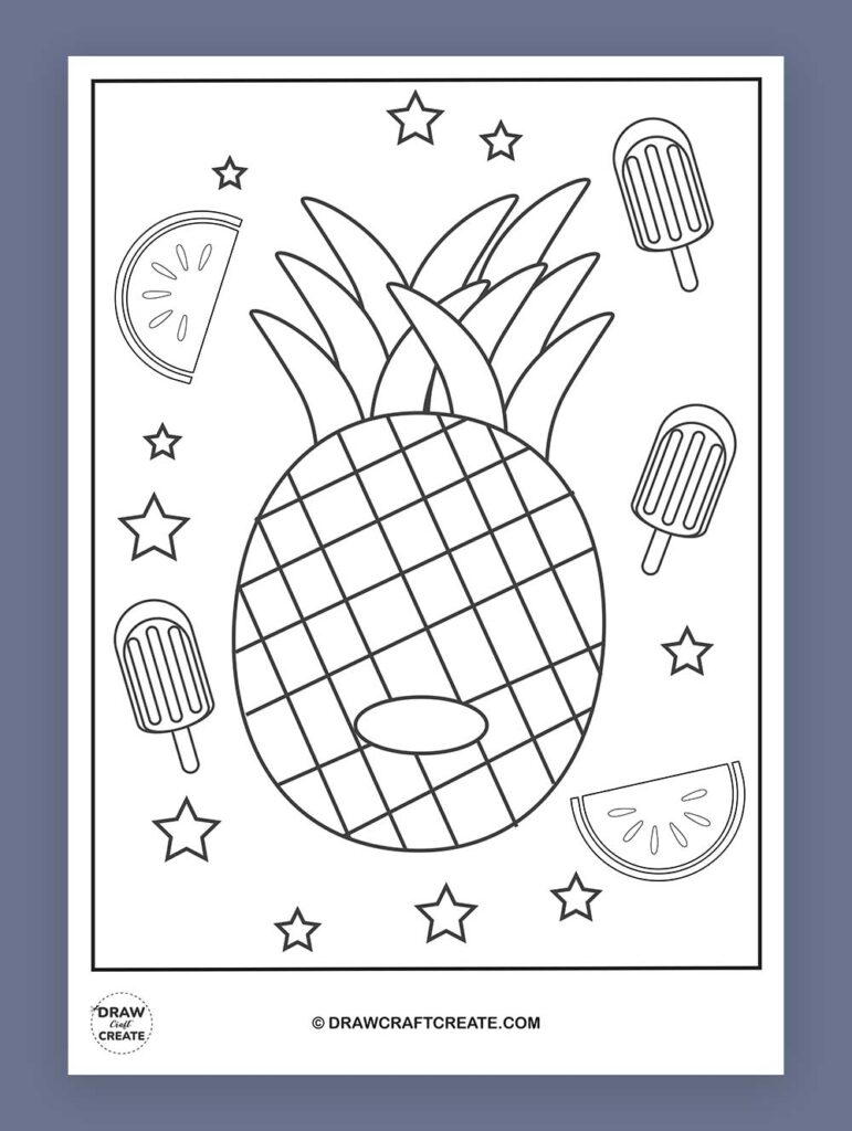 printable summer coloring page pineapple