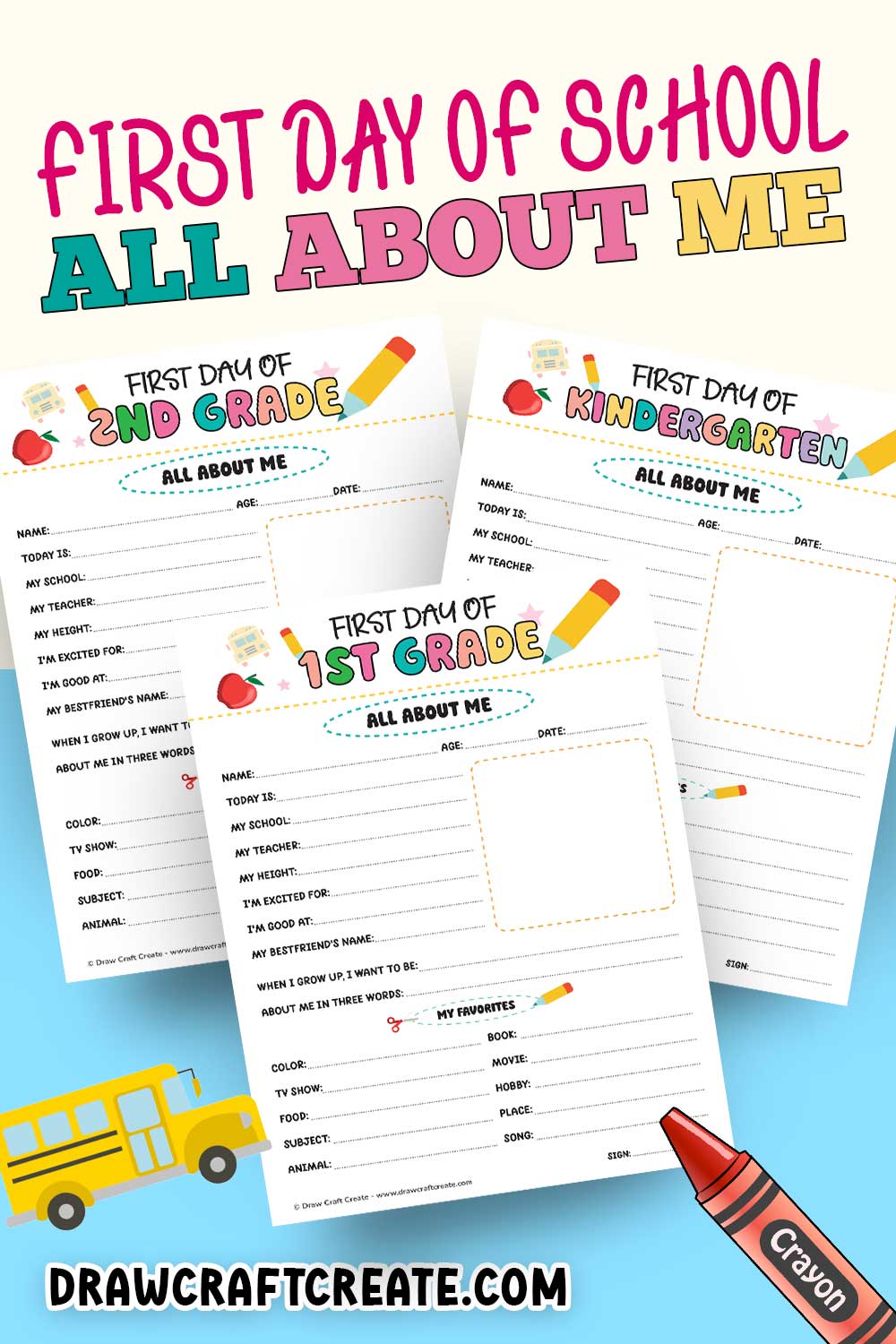 Back To School All About Me Printable