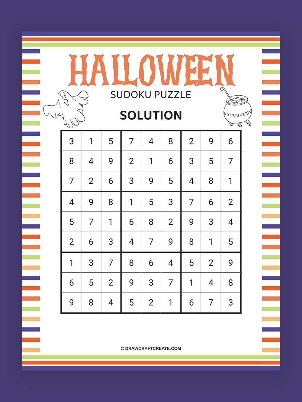 Free Printable Halloween Sudoku Solution