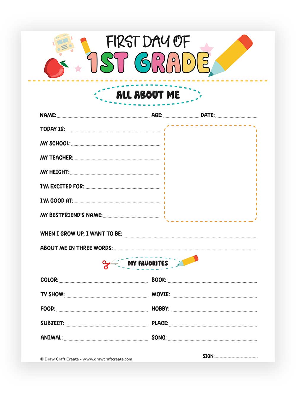 Printable Back To School All About Me