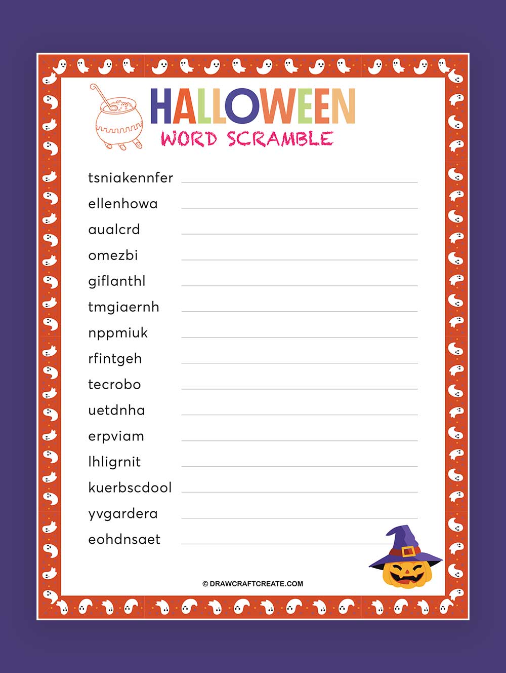 Printable Halloween Word Scramble