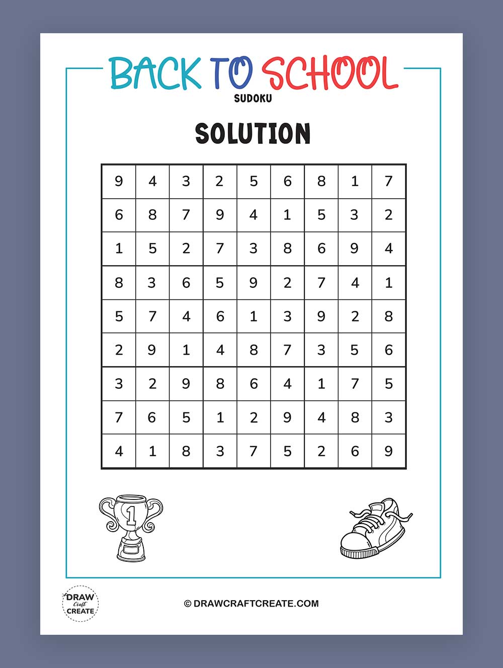 back to school sudoku puzzle solution