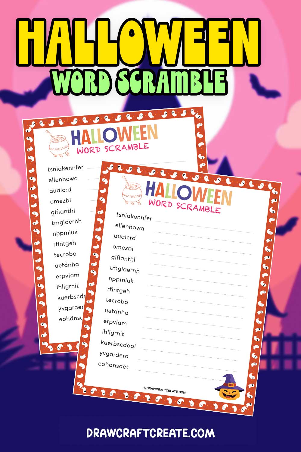 free printable halloween word scramble