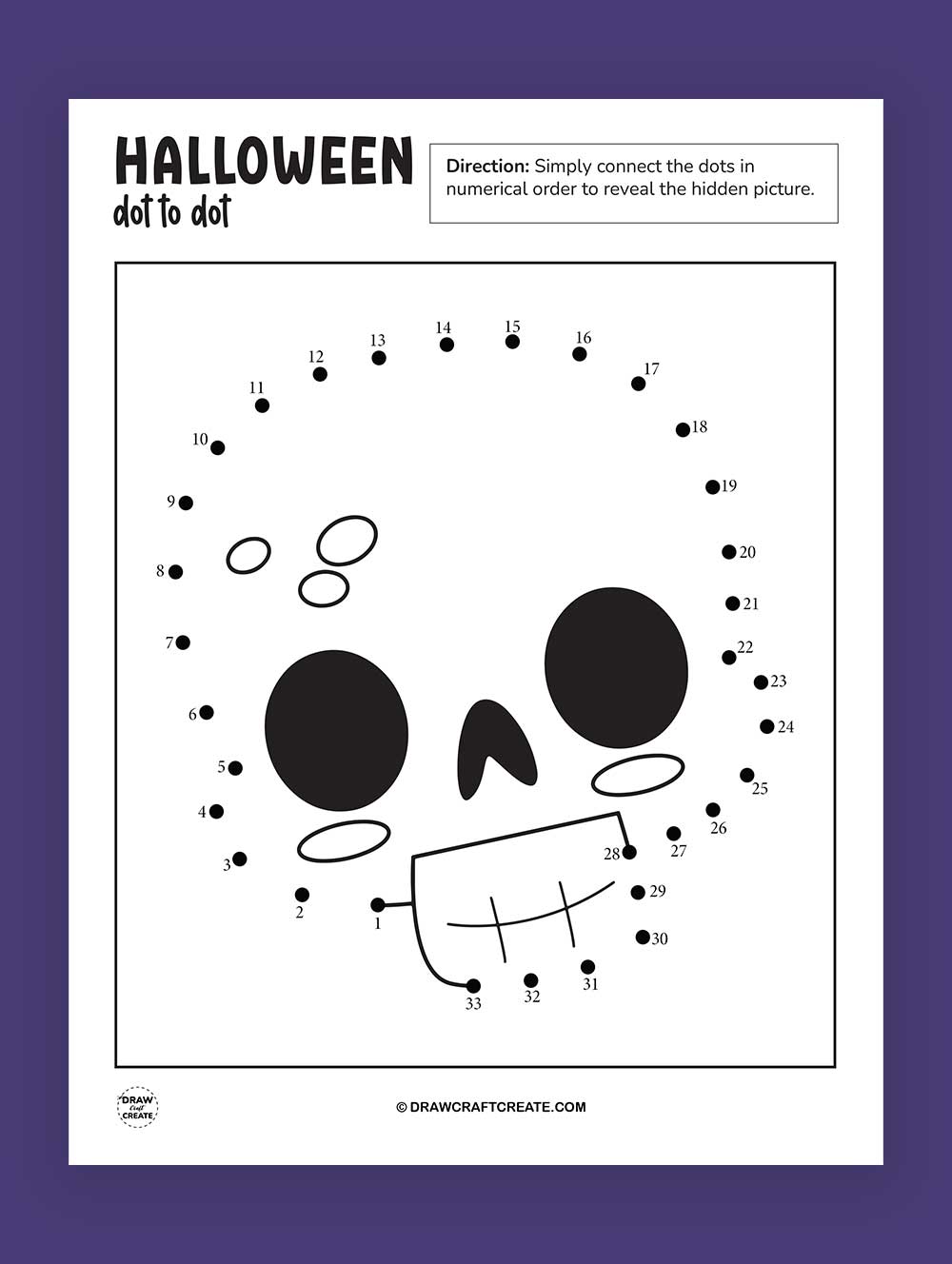 Printable Halloween Dot To Dot Skull