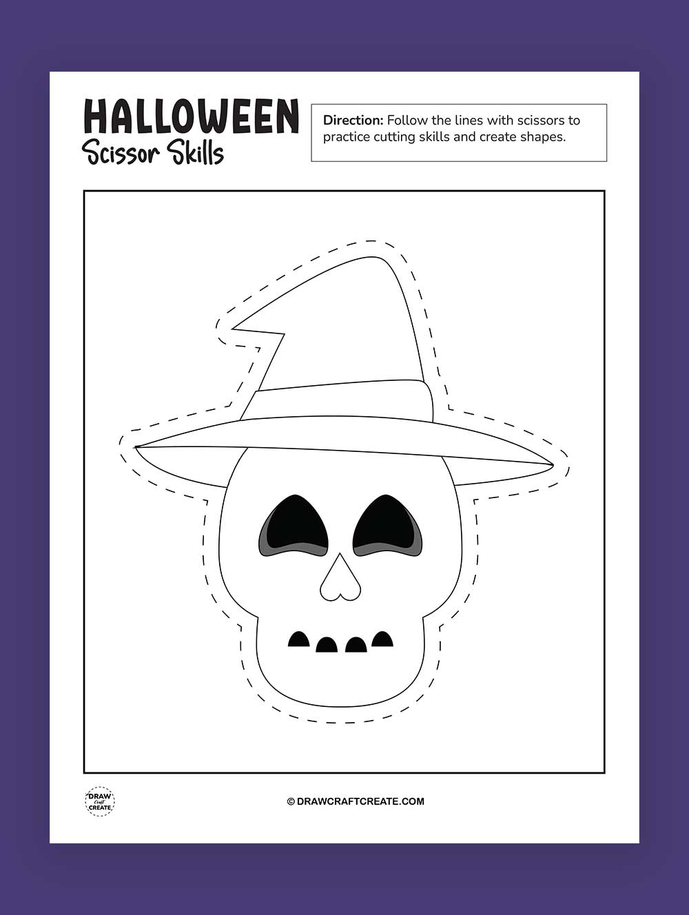 Printable Halloween Scissor Skills Skull Hat