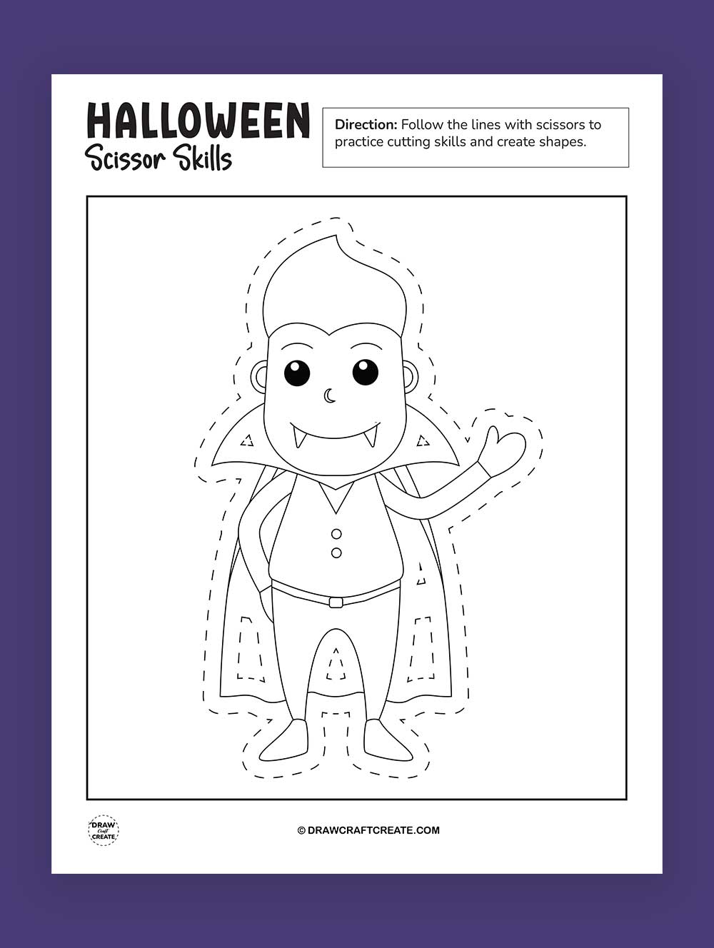 Printable Halloween Scissor Skills Vampire