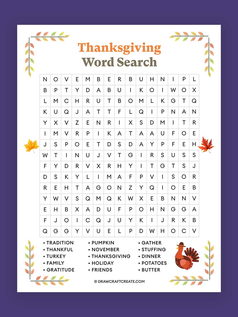 Printable Thanksgiving Word Search