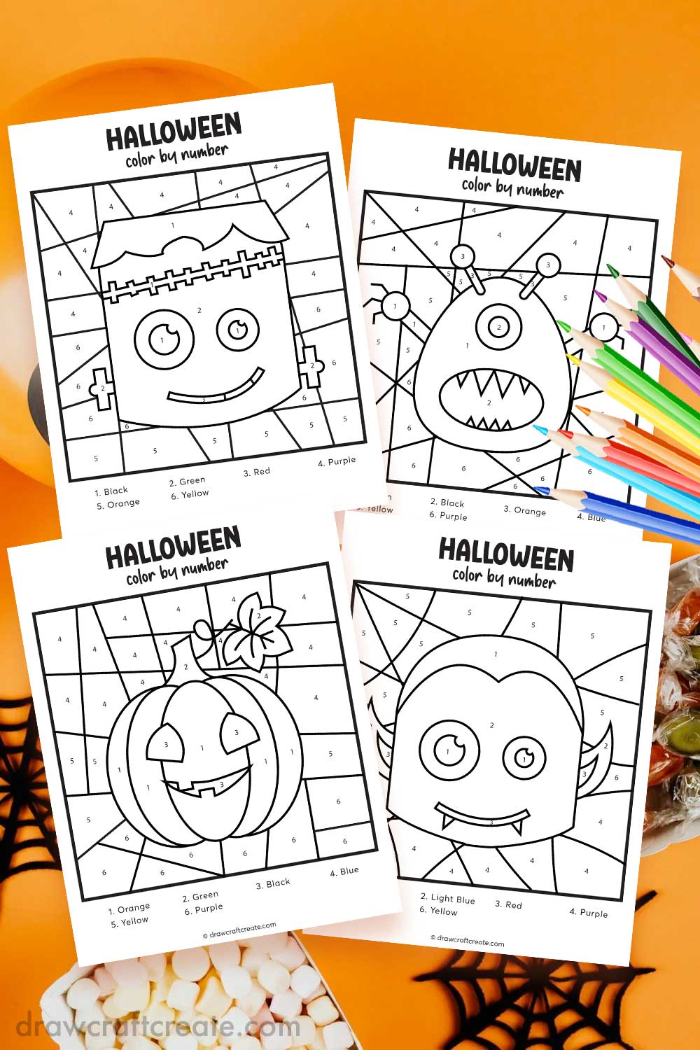 free printable halloween color by number