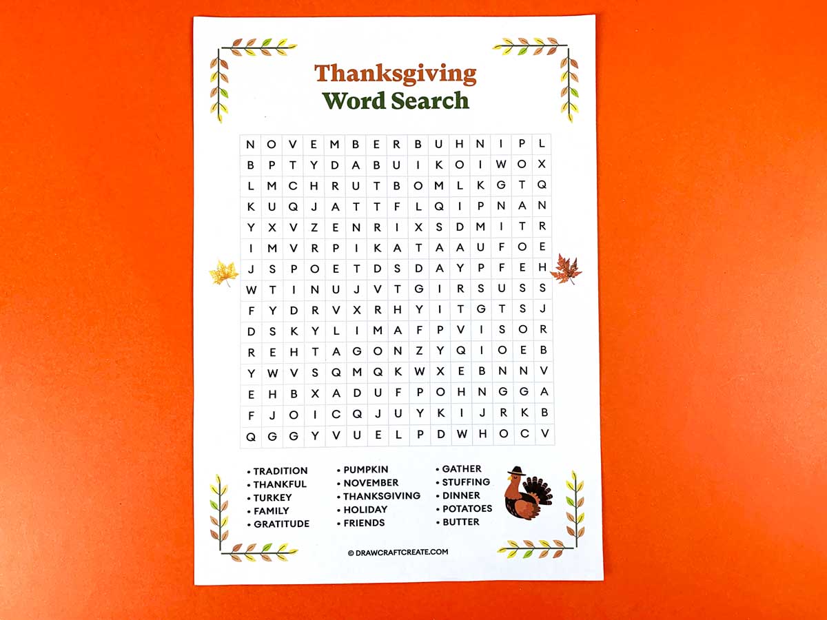 printable thanksgiving word search puzzle