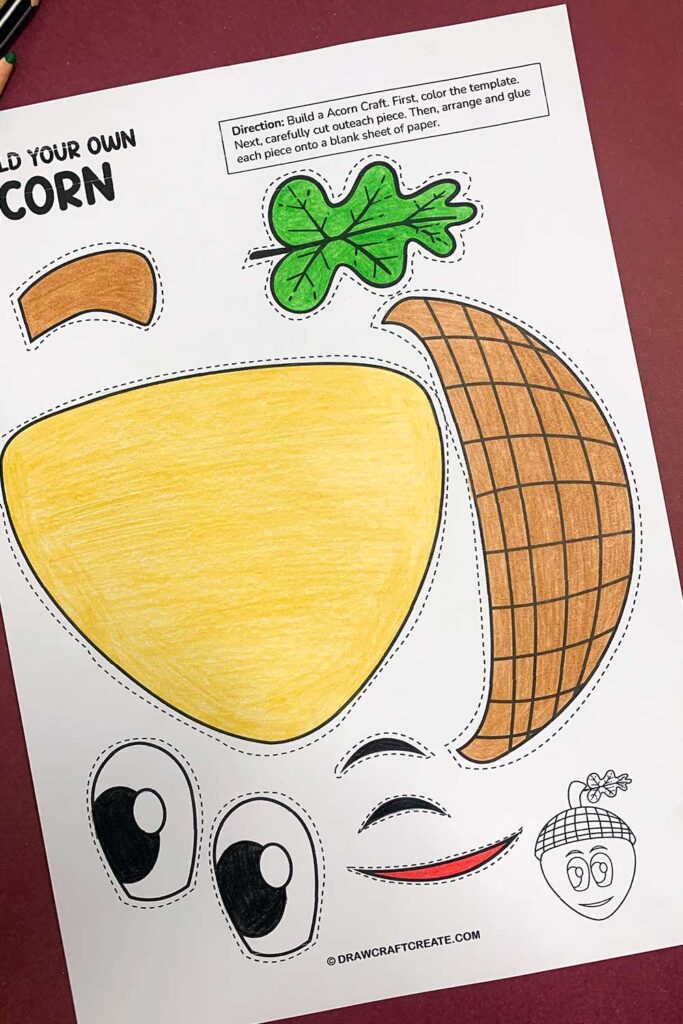 Free printable build an acorn draw craft create