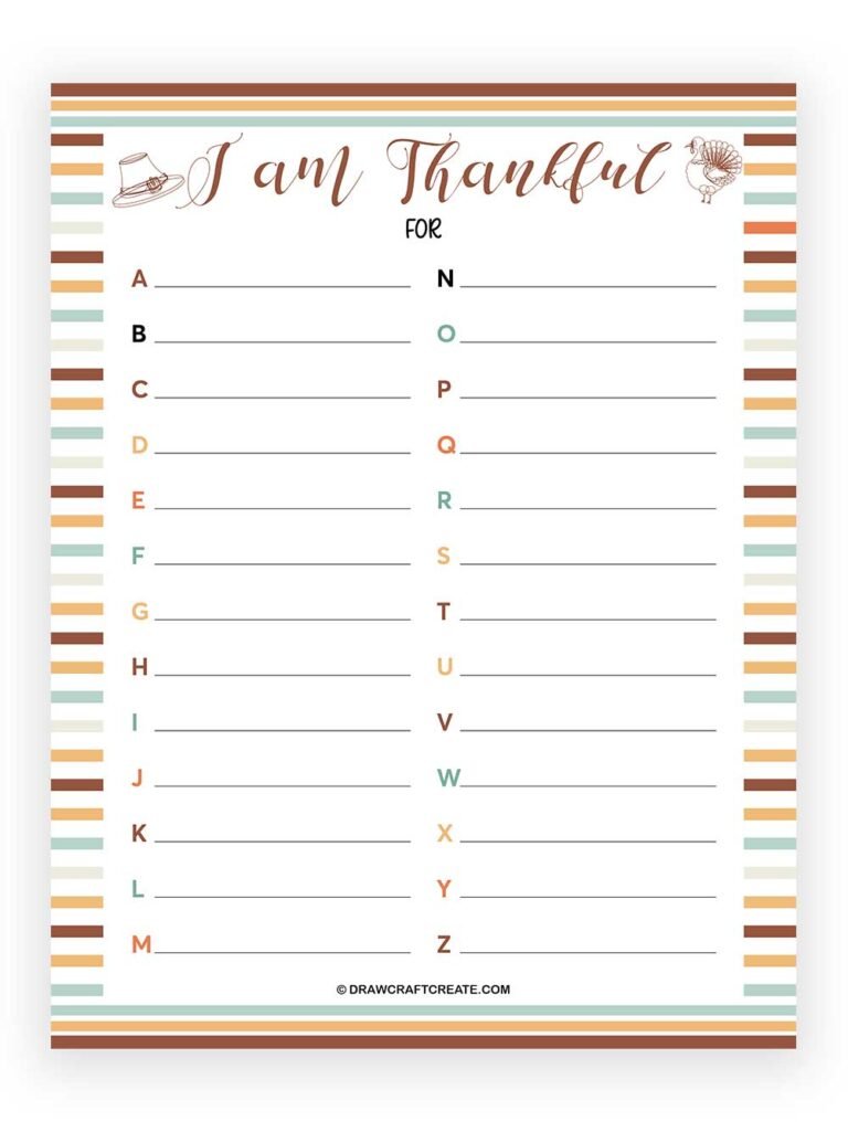 Free Printable Thanksgiving I Am Thankful For Draw Craft Create