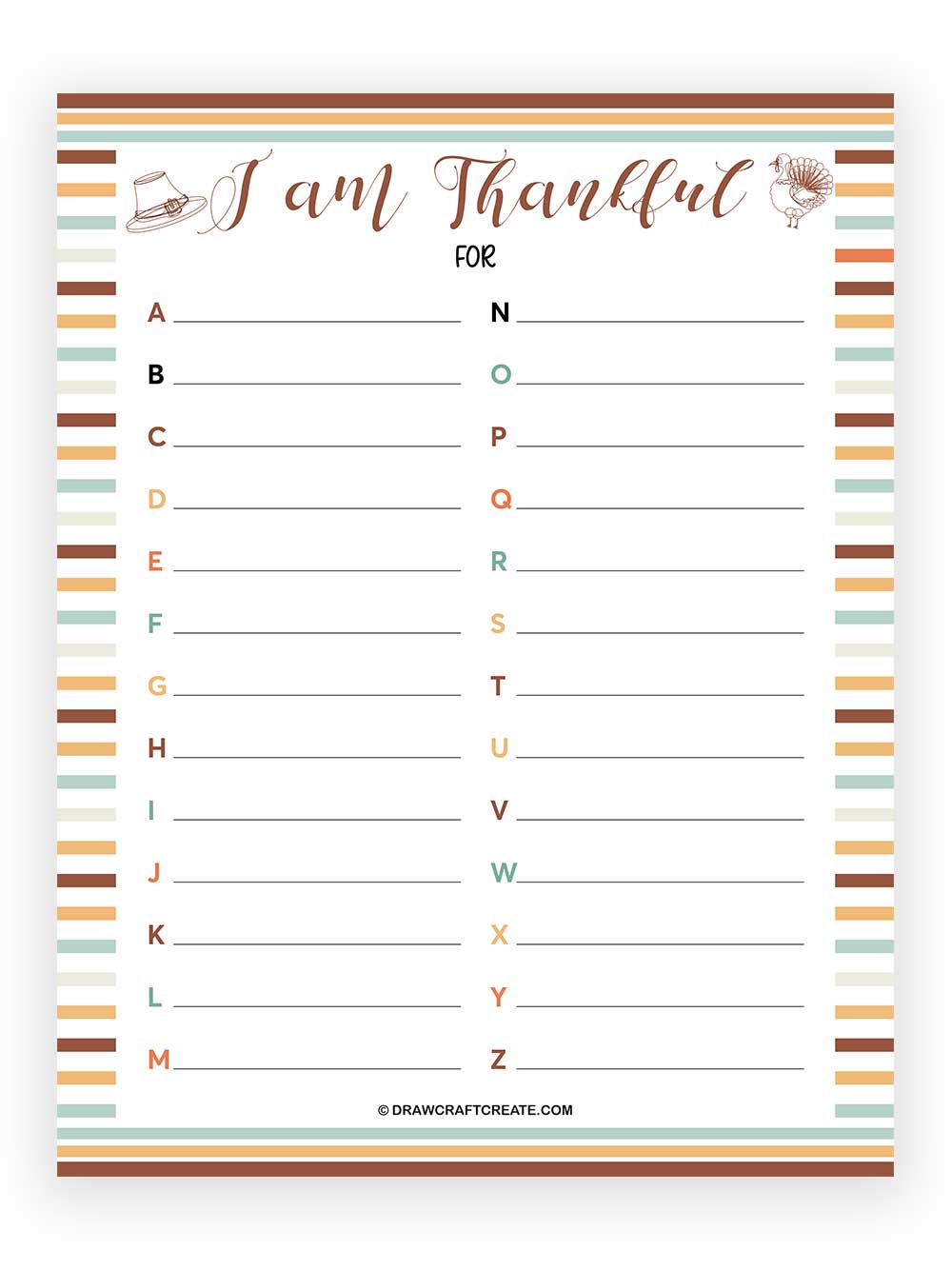 Printable I Am Thankful For