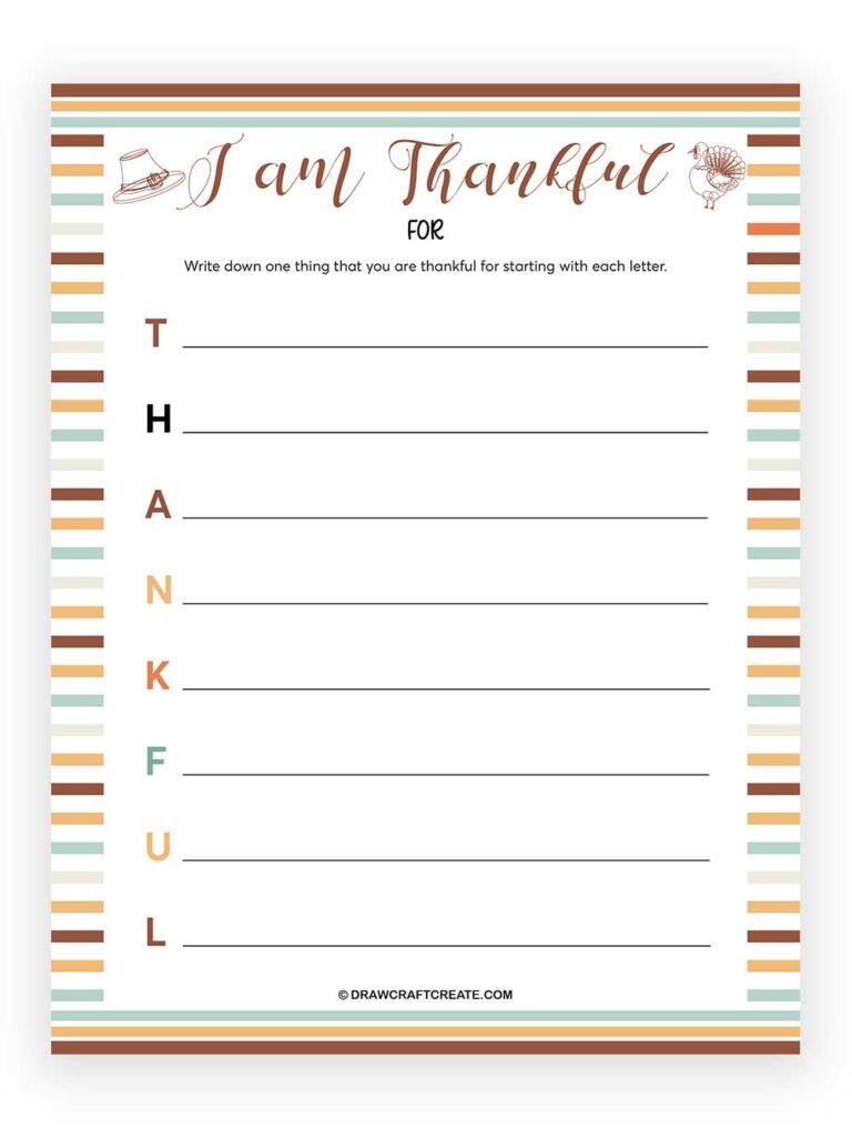 Free Printable Thanksgiving I Am Thankful For Draw Craft Create