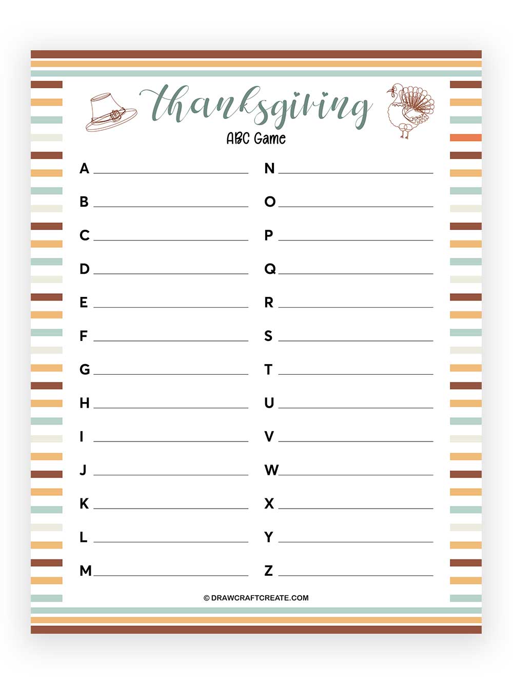 Printable Thanksgiving ABC Game