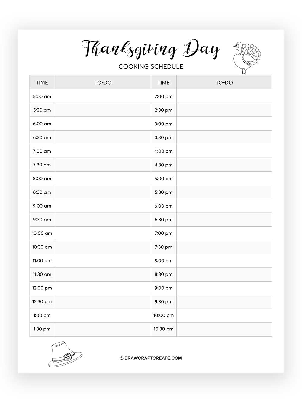 Printable Thanksgiving Cooking Schedules