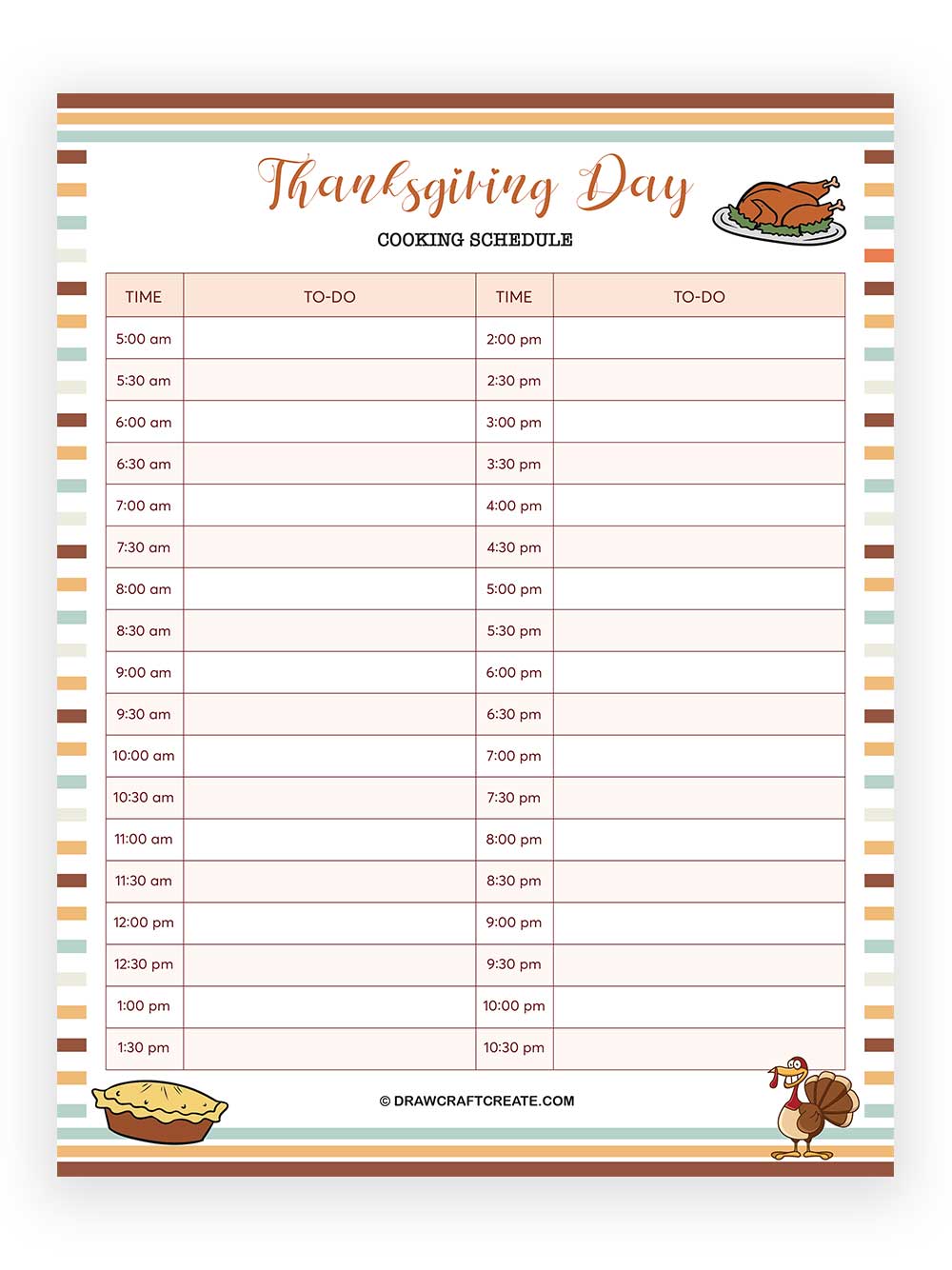 Printable Thanksgiving Cooking Schedules