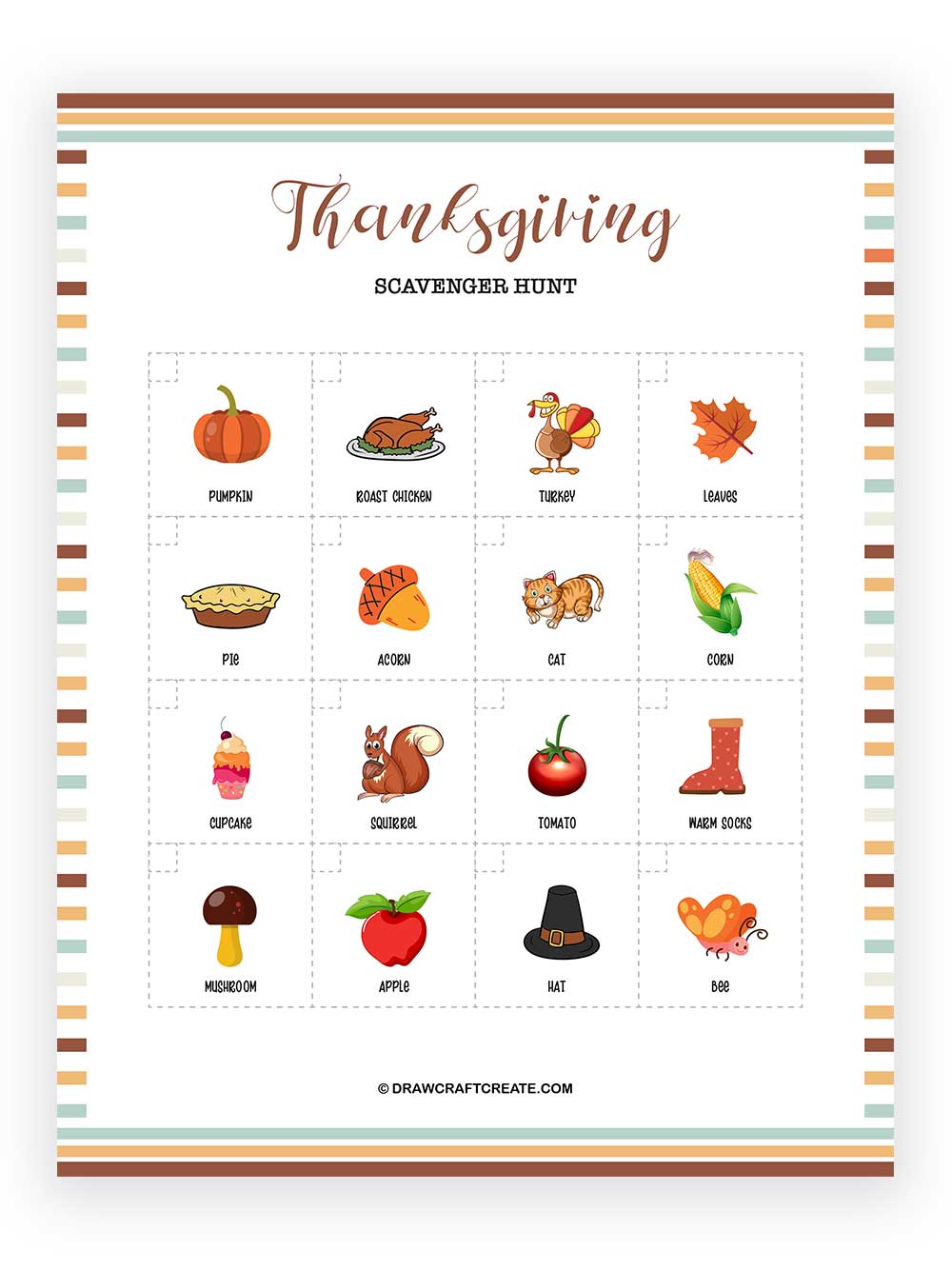 Printable Thanksgiving Scavenger Hunt game