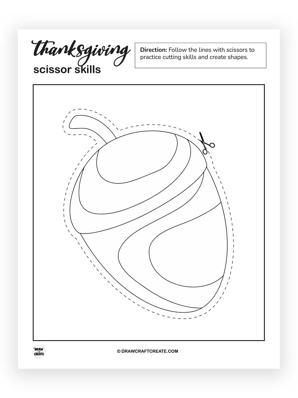 printable thanksgiving acorn scissor skill